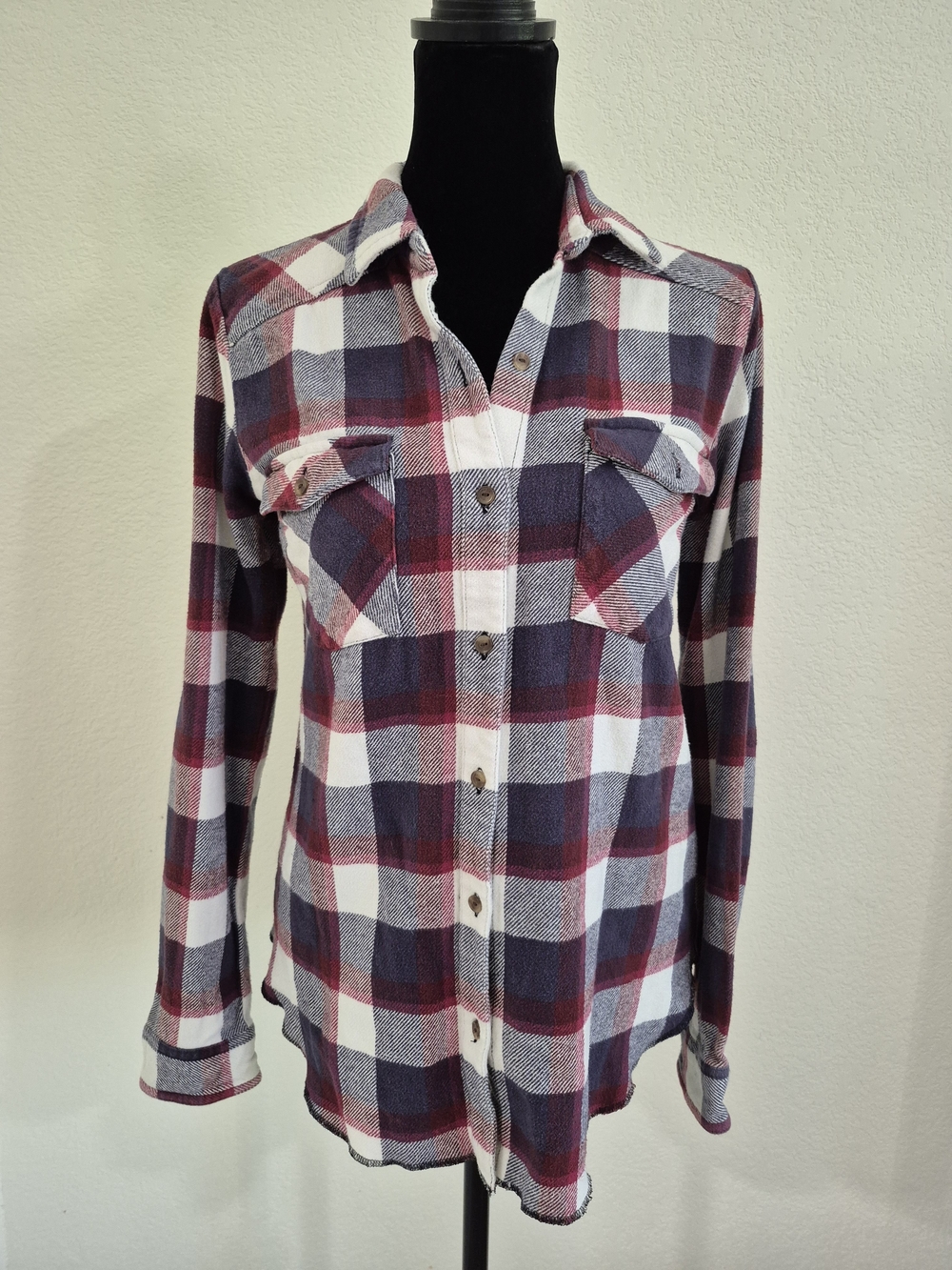 RVCA Women's Plaid Button-Down Shirt - Burgundy, Navy & White